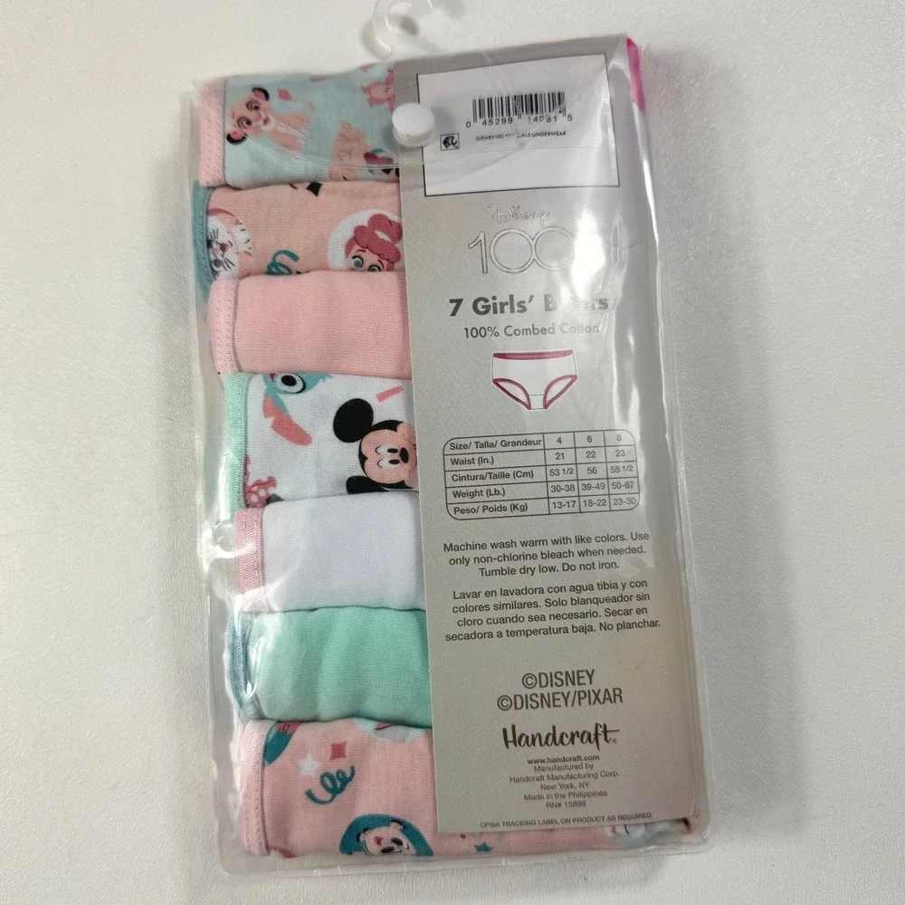 Disney 7 Pack Briefs Disney 100 Anniversary Girls Size 8 Multicolor Cotton NEW
